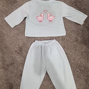 Light Blue Kids Pajama Set with Pink Duck Motif